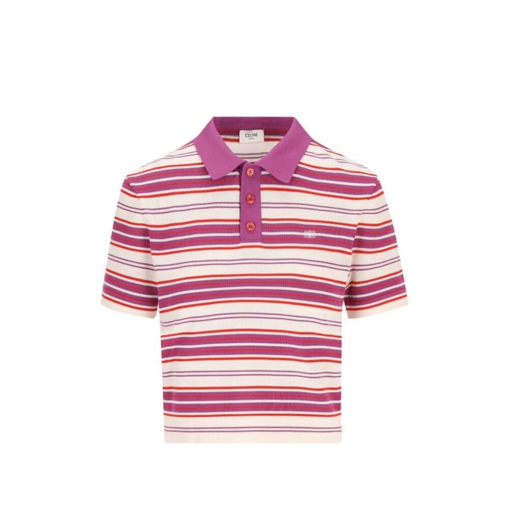 Celine Women Striped Cotton Polo Shirt